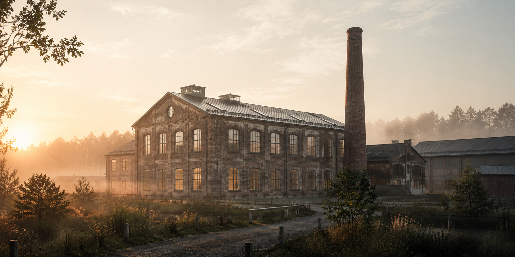 Historiskt nordiskt bruk i gryningsljus